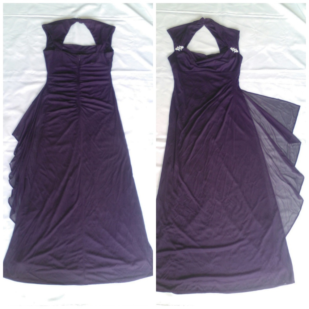 Embellished Purple Ruched Chiffon Empire Wrap Prom Gown Dress R&M Richards Sz 12 - Picture 3 of 8